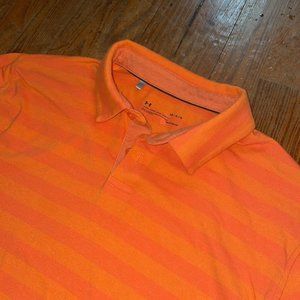 Under Armour Heat Gear Loose Fit Orange Striped Polo Mens L Shirt